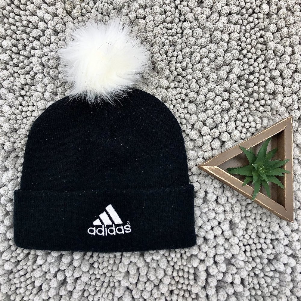Vintage Adidas Pom Pom Faux Fur Beanie Cap Hat